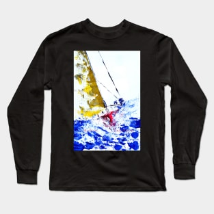 Red Yacht - Palette Knife Acrylic on Canvas Board Long Sleeve T-Shirt